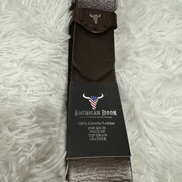 American Bison Size 34 Mens Brown Leather Belt silver Hardware - Picture 4 of 8